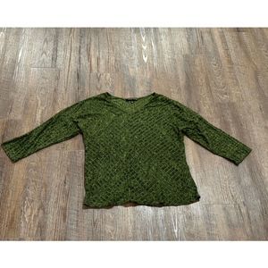 Always Indigo Top Womens Size Large Olive Green 3/4 Sleeve V-neck Casual